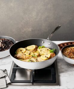 OrGREENiC Ceramic Pots and Pans for Cooking - 6 Piece Cookware Set with Glass Lids, White Hammered Design, Elegant, Lightweight & Durable Non Stick Pans for All Stove Top Designs, Oven Use up to 500°F 6 Piece Set with Lids 6 81Cq9Ra9QuS
