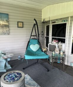 Best Choice Products Outdoor Hanging Curved Steel Chaise Lounge Chair Swing w/Built-in Pillow and Removable Canopy - Teal 44 81CqEztKKcL