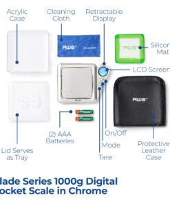 Alternative view of AMERICAN WEIGH SCALES Blade Series Digital Precision Pocket Weight Scale with Silicone Mat, Chrome, 1000g x 0.1g (BL-1KG-CH-SE) BL-1KG-Chrome with silicone Mat