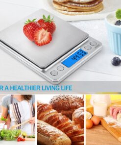 Alternative view of (Upgraded) AMIR Digital Kitchen Scale, 500g Mini Pocket Jewelry Scale, Cooking Food Scale, Back-Lit LCD Display, 2 Trays, 6 Units, Auto Off, Tare, PCS, Stainless Steel (Batteries Included) Silver