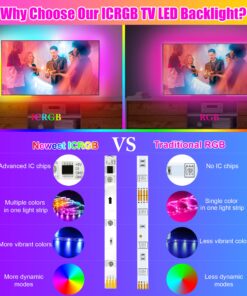 maylit ICRGB TV LED Backlight, 18ft Bluetooth LED Lights for TV 75-85in, USB Powered TV Lights Kit with Remote and App Control, Music Sync Color Change with TV Sound, Bias Lighting for HDTV Room Decor ICRGB (Bluetooth Control) 16.4FT for 75''-85'' TV 17 81CsPKzysvL