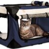 PetLuv-Happy Cat Premium Cat Carrier Soft Sided Foldable Top & Side Loading Pet Crate & Carrier Locking Zippers Shoulder Straps Seat Belt Lock Plush Pillow 24.0"L x 16.0"W x 16.0"H Navy Blue 10 81Cx3JrDIGL