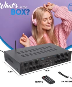 Pyle Wireless Home Audio Amplifier System - Bluetooth Compatible Sound Stereo Receiver Amp - 6 Channel 600 Watt Power, Digital LCD, Headphone Jack, 1/4'' Microphone IN USB SD AUX RCA FM Radio 28 81CxGAzO3BL