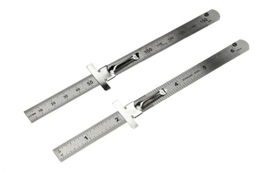 SE Stainless Steel SAE Metric Ruler Set - Stainless Steel Precision Ruler Measuring Tool - Detachable Clips - Set of 2 Pcs - 925PSR-2
