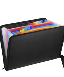 Fireproof Expanding File Folder with 13 Multicolored Pockets A4 Size Document Organizer with Color Labels Zipper Closure Non-Itchy Silicone Coated Portable Filing Pouch(14.3" x 9.8") Multicolored,13 Pockets