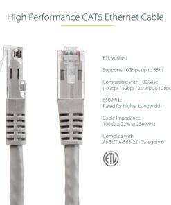 StarTech.com 15ft CAT6 Ethernet Cable - Gray CAT 6 Gigabit Ethernet Wire -650MHz 100W PoE++ RJ45 UTP Molded Category 6 Network/Patch Cord w/Strain Relief/Fluke Tested UL/TIA Certified (C6PATCH15GR) 15 ft / 4.5 m 1 Pack 6 81CyHsdCbhS
