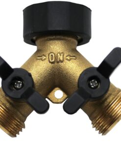 Kasian House Heavy Duty Brass Garden Hose Splitter, Y Valve, 2 Way Connector for Outdoor Faucet, Outside Water Bib Spigot Adapter, Large Comfort Grip Handles, 2 Extra Rubber Washers 11 81Cys72gR3L