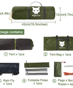 Night Cat Backpacking Tent for One 1 to 2 Persons Lightweight Waterproof Camping Hiking Tent for Adults Kids Scouts Easy Setup Single Layer 2.2x1.2m Army Green 1 Person (4ft Width) 25 81D X0jMNL