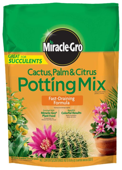 Miracle-Gro Cactus, Palm & Citrus Soil - For Containers , Added Fertilizer Feeds for 6 Months, 8 qt. Potting Mix