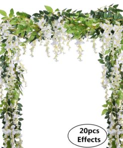 Alternative view of 4Pcs 6.6Ft/Piece Artificial Flowers Silk Wisteria Garland-Dearhouse Artificial Wisteria Vine Rattan Silk Hanging Flower for Home Garden Outdoor Ceremony Wedding Arch Floral Decor (White) White