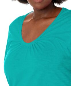 Just My Size Women's Short Sleeve Shirred V-Neck Tee 2X Eco Teal 10 81D3E89RBAL