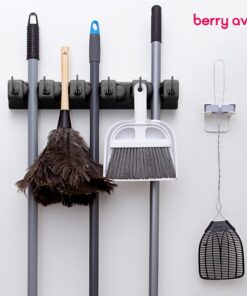 Berry Ave Broom Holder & Wall Mount Garden Tool Organizer - Home Laundry Room, Kitchen, Closet, Shed, Garage Organization and Storage Utility Rack - 5 Slots & 6 Hooks -Rake, Shovel, Mop Hanger (Black) 1 Pack Black 30 81D3sowBlIL 1