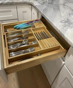 Utensil Organizer for Kitchen Drawers - Bamboo Silverware Organizer - Expandable Utensil Holder and Cutlery Tray with Divider and Removable Knife Block | 17” Long, Adjustable from 13” to 22.2” W' Knife Block 32 81D46399jOL