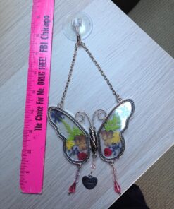 Grandma Butterfly Suncatcher with Pressed Flower Wings and Heart Charm - Hanging Height 8" 1 22 81D9X4 2JL
