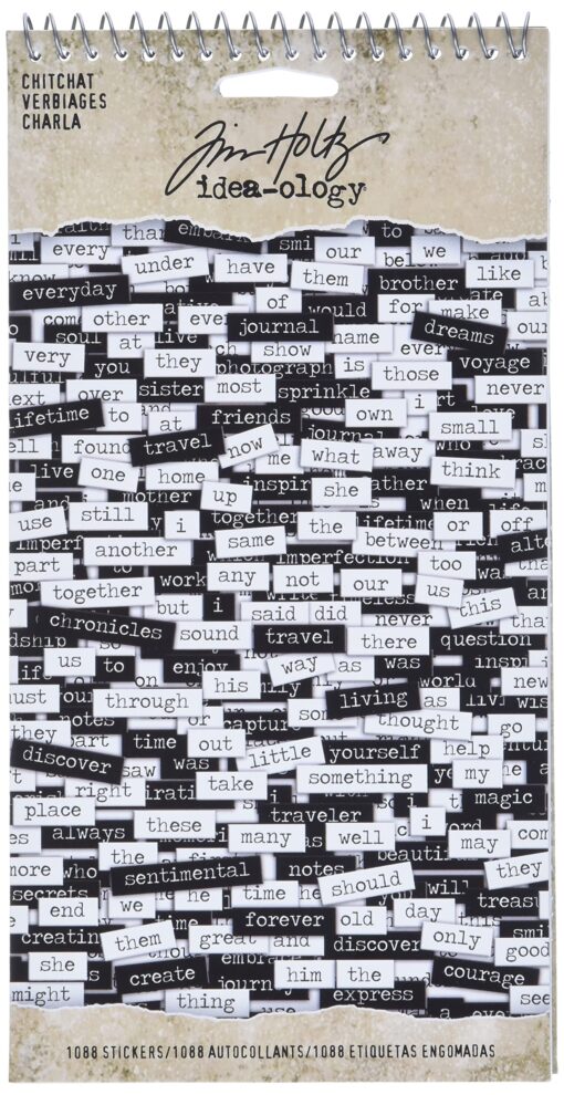 Tim Holtz Idea-ology Chitchat Word Stickers, Black and White Matte Cardstock, 1088 Stickers, TH92998, 1/8" Multicolor