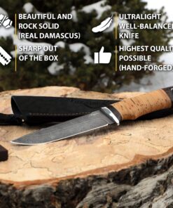 Alternative view of Hunting Knife - Damascus Knife - Skinning Knife for Hunting - Real Damascus - Birchbark - VEPR - Leather Sheath