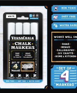 VersaChalk White Chalkboard Chalk Markers - Wet Erase Dustless Chalk Ink Paint Marker for Blackboard, Dry Erase White Board, Chalkboard Sign (BOLD 5mm, 4/SET) BOLD 5mm, 4/SET 11 81DMfmQhAaL