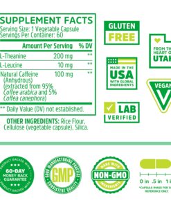 Alternative view of Zhou Natural Caffeine Pills 100mg with L-Theanine 200mg, Nootropic Supplement, Clean Energy, Endurance and MentalFocus, Non-GMO, Vegan, Gluten-Free, 60 Capsules