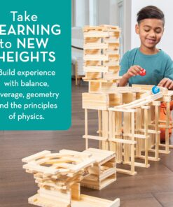 MindWare KEVA Contraptions 400 Plank Wooden Building Blocks Set - Ball Maze and Ball Run – 400 Precision Cut Wooden Planks, 2 KEVA Balls and Idea Book 18 81DPRvC57mL