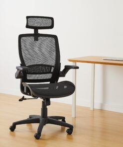 Amazon Basics Ergonomic Adjustable High-Back Chair with Flip-Up Arms and Headrest, Contoured Mesh Seat - Black, 25.5"D x 26.25"W x 49.25"H 22 81DSBcTayoS