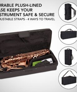 LyxJam Alto Saxophone E Flat Brass Sax Kit, Professional Sound, Complete Accessories, Ideal for All Players, Includes Hard Case, 10 Extra Reeds, Strap, Gloves, Cleaning Kit & More, Antique Red Finish 10 81DUQbKCeIL