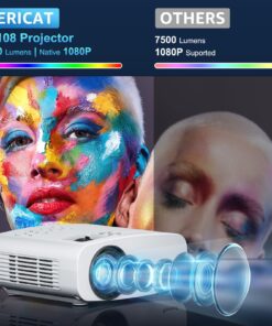 Pericat 5G WiFi Projector Bluetooth,10000L Native 1080P Outdoor Portable Video Projector 4K Supported,Home Theater Movie Projector 300'' Display,Compatible iOS/Android//PC/TV Stick/PS5 White 10 81DVMhYklZL