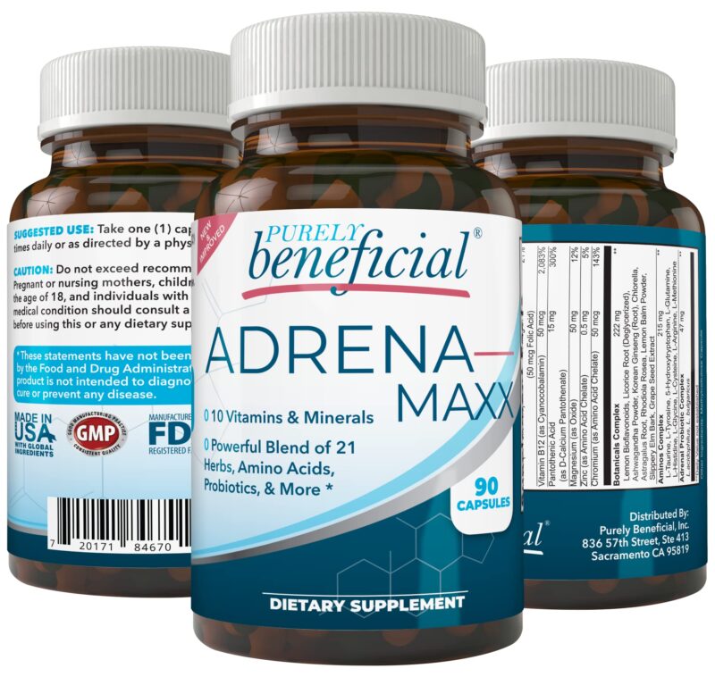 PURELY beneficial ADRENA-MAXX - Natural Adrenal Supplement, 45Day Supply- Fatigue Relief, Supports Adrenal Function, Stress Response, Enhanced Energy - Pure, Organic Ingredients