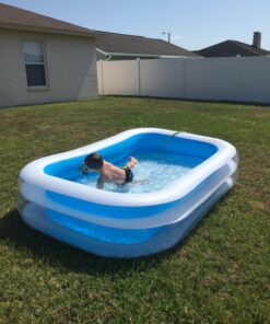 Intex 56483EP Inflatable 8.5' x 5.75' Swim Center Family Pool for 2-3 Kids, Backyard Splash Pool for Children 6+ Years Old, 198-Gallons, Blue & White Family Swim Center 69 81DWQywBqL