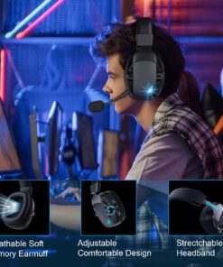 Acinaci Wireless Gaming Headset with Detachable Noise Cancelling Microphone, 2.4G Bluetooth - USB - 3.5mm Wired Jack 3 Modes Wireless Gaming Headphones for PC, PS4, PS5, Mac, Switch, Phone, Tablet Black 30 81DWTlrqqlL