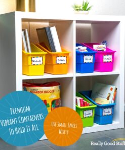 Really Good Stuff Rainbow Organizing Bins, Premium Plastic Book Holders With Name Labels, Vertical Storage & Organization for Classroom & Home, Color Code Files, Books, Binders, Supplies, 12 pk 10 81DWlxu CaL