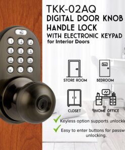 MiLocks TKK-02AQ Digital Door Knob Handle Lock with Electronic Keypad - Keyless Entry Smart Door Lock with Adjustable Latch Locks, Audible Tones for Interior Front Doors & More, Antique Brass 15 81DbF121ZL
