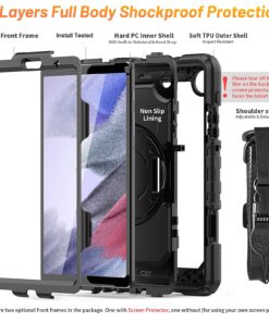 HXCASEAC Shockproof Case for Samsung Galaxy Tab A7 Lite with Screen Protector / 360 Rotating Hand Strap/Built-in Stand/Protective Carrying Case for Tab A7 lite 8.7 Case SM-T220 T225 T227, Black Black/Black 8.7 inch-Tab A7 lite 33 81DbizI2StL