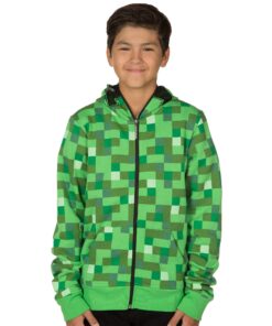 JINX Minecraft Big Boys' Creeper Zip-Up Costume Hoodie, with Mask Small Green 19 81DdxS7uVOL