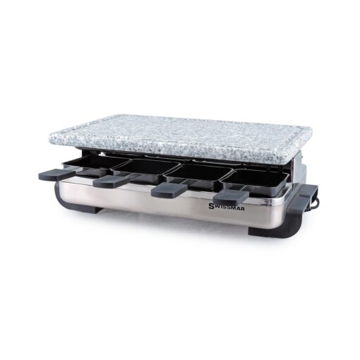 Swissmar KF-77081 Stelvio 8-Person Raclette Party Grill with Granite Stone Grill Top, Brushed Stainless Steel