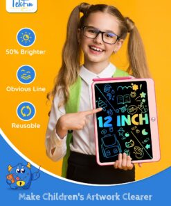 TEKFUN Kids Toys Gifts for 3+ Years Old Boys Girls Toddler, 12inch LCD Writing Tablet Erasable Drawing Tablet Writing Pads, Kids Travel Toys Boys Girls Birthday Gifts Age 3 4 5 6 7 (Pink) Pink 24 81Dj0OzNGML