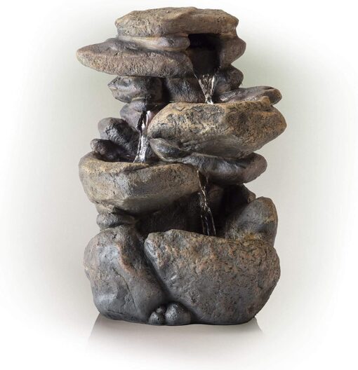 Alpine Corporation WIN472 Indoor Tabletop 3-Tiered Stone Fountain with LED Lights, Cascading Stone Water Fountain 11", Gray