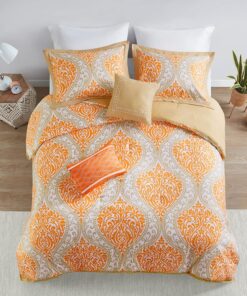 Intelligent Design Senna Comforter Set Full/Queen Size - Orange/Taupe, Damask – 5 Piece Bed Sets – All Season Ultra Soft Microfiber Teen Bedding - Great For Guest Room and Girls Bedroom 30 81DkWBZviIL