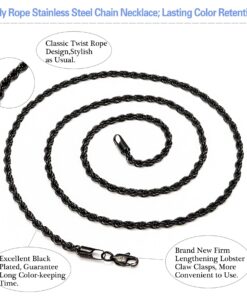FIBO STEEL 4mm Stainless Steel Rope Chain Necklace for Men 16-30 inches Silver Gold Black-tone 24.0 Inches Black-tone, 4mm width 11 81DpR8hSTRL