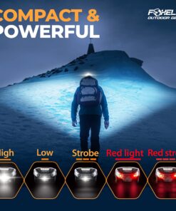 Alternative view of Foxelli Rechargeable Headlamp Flashlight - Super Bright LED Head Lamp for Running, Camping, Hiking & Work, Lightweight Comfortable Head Light for Adults and Kids Black