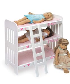Badger Basket Toy Doll Triple Doll Bunk Bed with Ladder, Bedding, and Personalization Kit for 20 inch Dolls - Pink Gingham 28 81Dr3cJC1OL