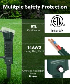 BN-LINK Outdoor Power Strip Yard Stake Timer, Photocell Dusk Till Dawn6 Grounded Outlets 6 ft Cord Weatherproof 1875W/15A ETL Listed 24 81DrT9JZuoL
