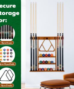 Alternative view of Iszy Billiards Pool Cue Rack - Billiard Stick Holder Only - 100% Wood Wall Mount Holds 6 Cues and a Full Set of Balls - Pool Accessories, Black