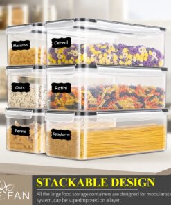 ME.FAN 6 Set 3.2L Food Storage Containers, Spaghetti Containers Airtight Horizontal Storage/Pasta Containers Kitchen Pantry Organization Canisters with 24 labels & Pen - Black Black-6 X 3.2L 32 81DwFeX8gyL 1