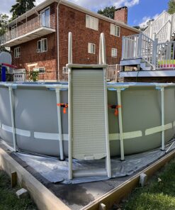 Confer Plastics 7200 Roll Guard 48" to 56" Adjustable A Frame Safety Ladder for Above Ground Outdoor Patio Swimming Pool Platform Ladder with Step Barrier, Warm Grey 51 81DwW1swDgL