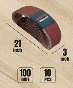 Alternative view of POWERTEC 3 x 21 Inch Sanding Belts, 100 Grit Aluminum Oxide Belt Sander Sanding Belt for Portable Belt Sander, Wood & Paint Sanding, Metal Polishing, 10PK (110440) 3''x21'',100 Grit, AO