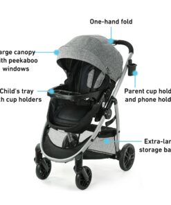 Graco Modes Pramette Travel System, Includes Baby Stroller with True Pram Mode, Reversible Seat, One Hand Fold, Extra Storage, Child Tray and SnugRide 35 Infant Car Seat, Ellington Modes Pramette w/ Infant Pramette Mode 33 81DxhJ9YpZL