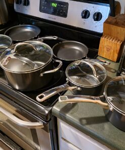 Induction Cookware 10 Piece, Fadware Pots and Pans Set Nonstick, Oven & Dishwasher Safe Cookware, Kitchen Cooking Pan Set with Glass Lids, Includes Frying Pans, Saute Pan, Saucepans & Stockpot, Black 21 81E MYJF8kL