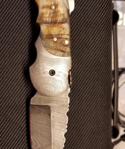 Custom made damascus blade & bolsters ram horn handle,with genuine leather sheath 5060-RD 32 81E yTLtGFL