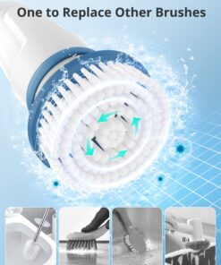 Electric Spin Scrubber, Voweek Cordless Power Scrubber with 4 Replaceable Brush Heads Adjustable Extension Handle, Electric Cleaning Brush for Bathroom, Tub, Tile, Floor, Kitchen - Blue 20 81E05osFoL