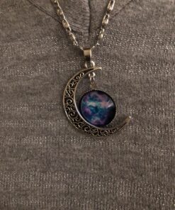 Luvalti Galaxy & Crescent Cosmic Moon Pendant Necklace, Purple Glass, 17.5'' Chain, Great Gift for Women 34 81E0Sj0mcXL
